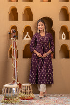 Juniper Purple Gold-Printed Anarkali Kurta - Distacart