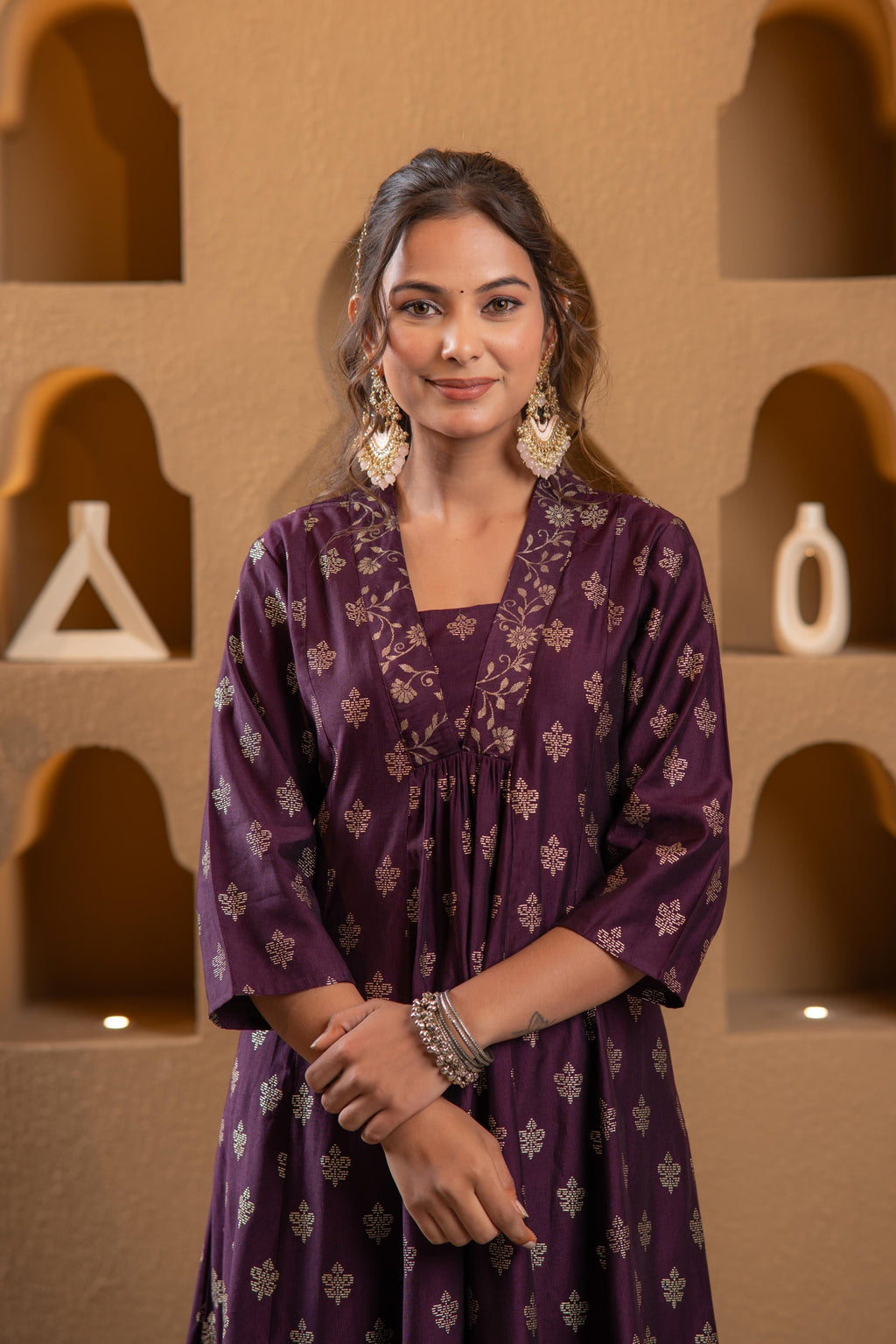 Juniper Purple Gold-Printed Anarkali Kurta - Distacart