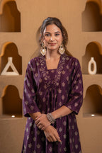 Juniper Purple Gold-Printed Anarkali Kurta - Distacart