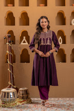 Juniper Wine Embroidered Yoke Kurta - Distacart