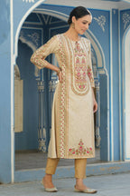 Juniper Women's Cream Rayon Staple Placement Printed A-Line Kurta - Distacart