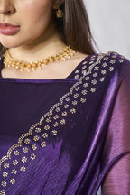Purple Burburry silk Swarovski Designer Work Saree - Shezlin