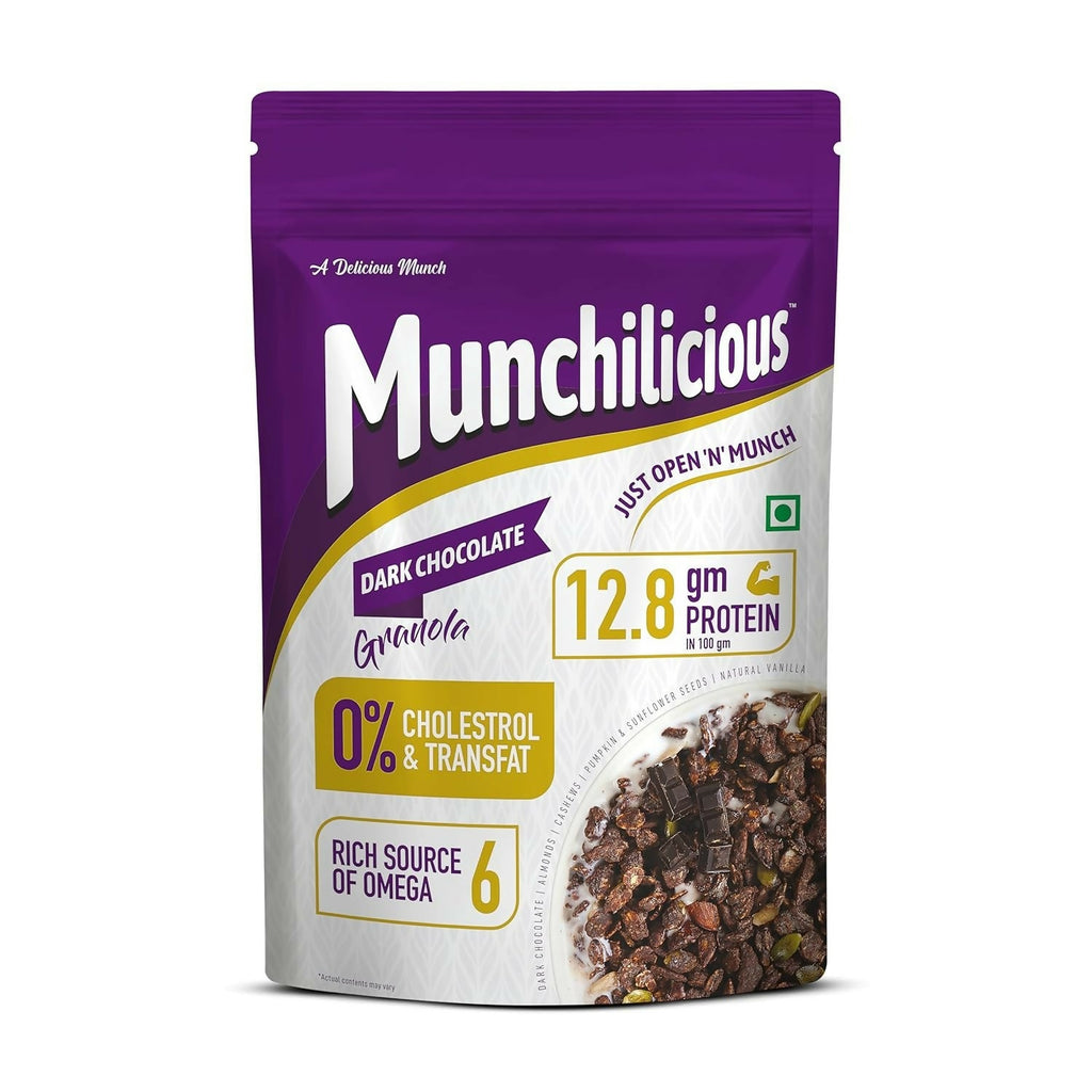 Munchilicious Granola - Dark Chocolate, Healthy & Nutritious Breakfast Cereal with Whole Nuts