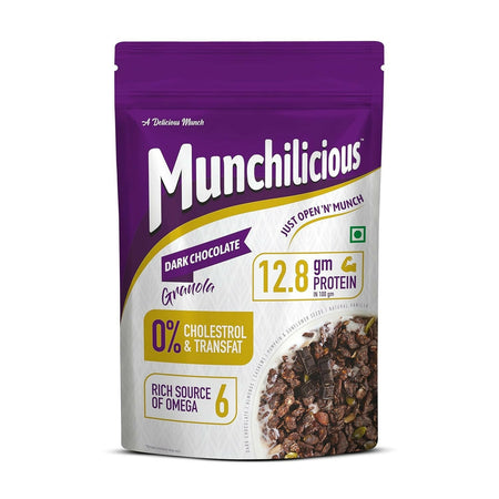 Munchilicious Granola - Dark Chocolate, Healthy & Nutritious Breakfast Cereal with Whole Nuts