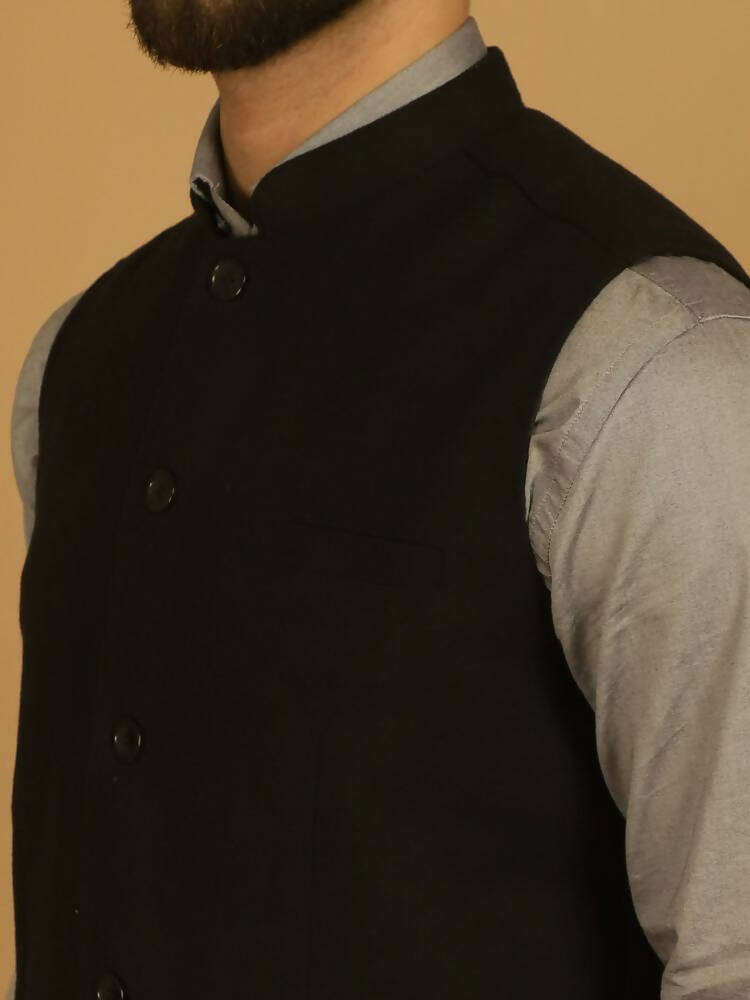 Even Apparels Pure Wool Nehru Jacket - Black