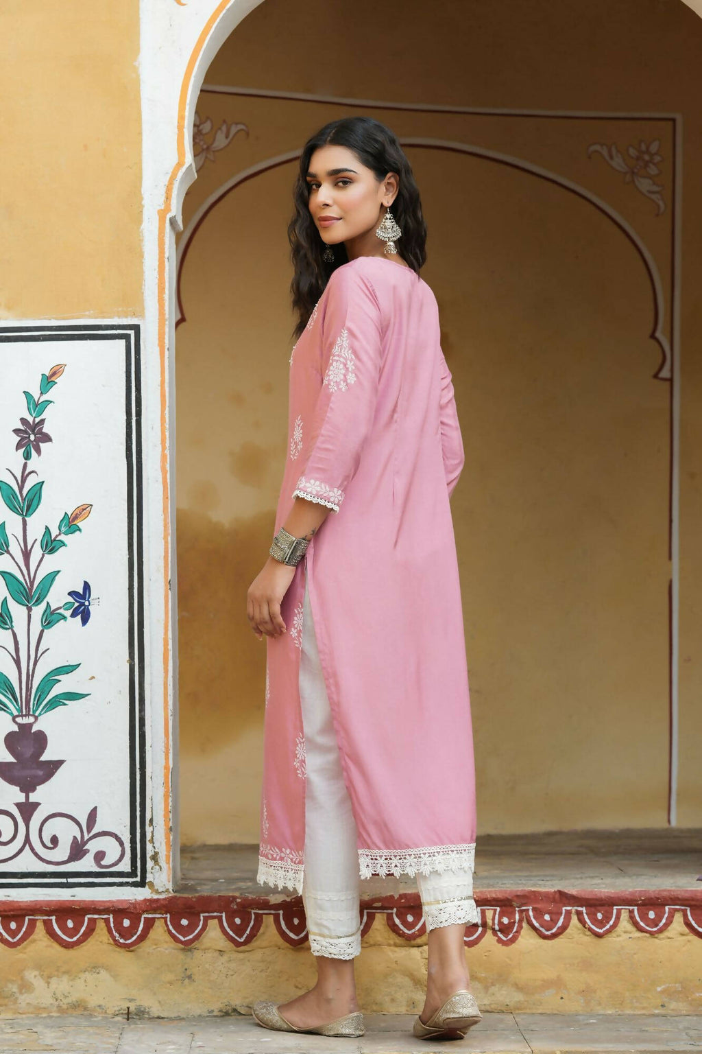 Juniper Women's Onionpink Shantoon Printed Straight Kurta - Distacart