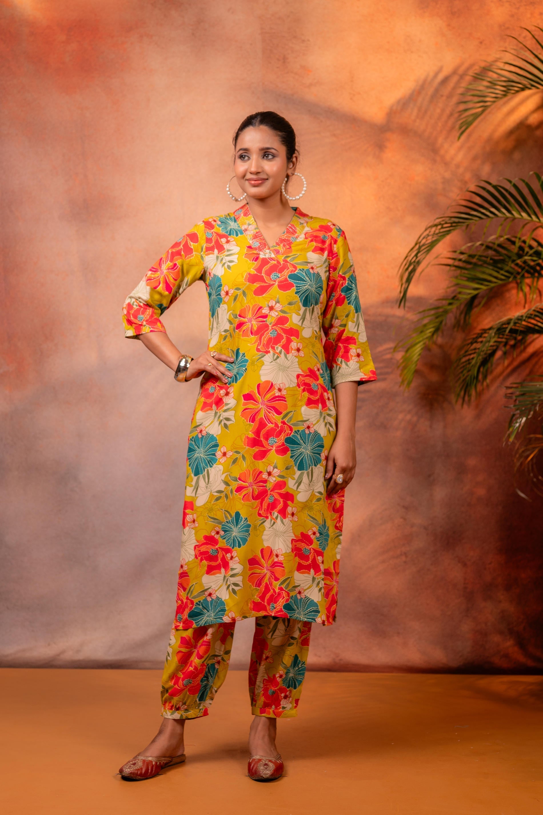 Juniper Sunflora Bloom Printed Kurta Set - Distacart