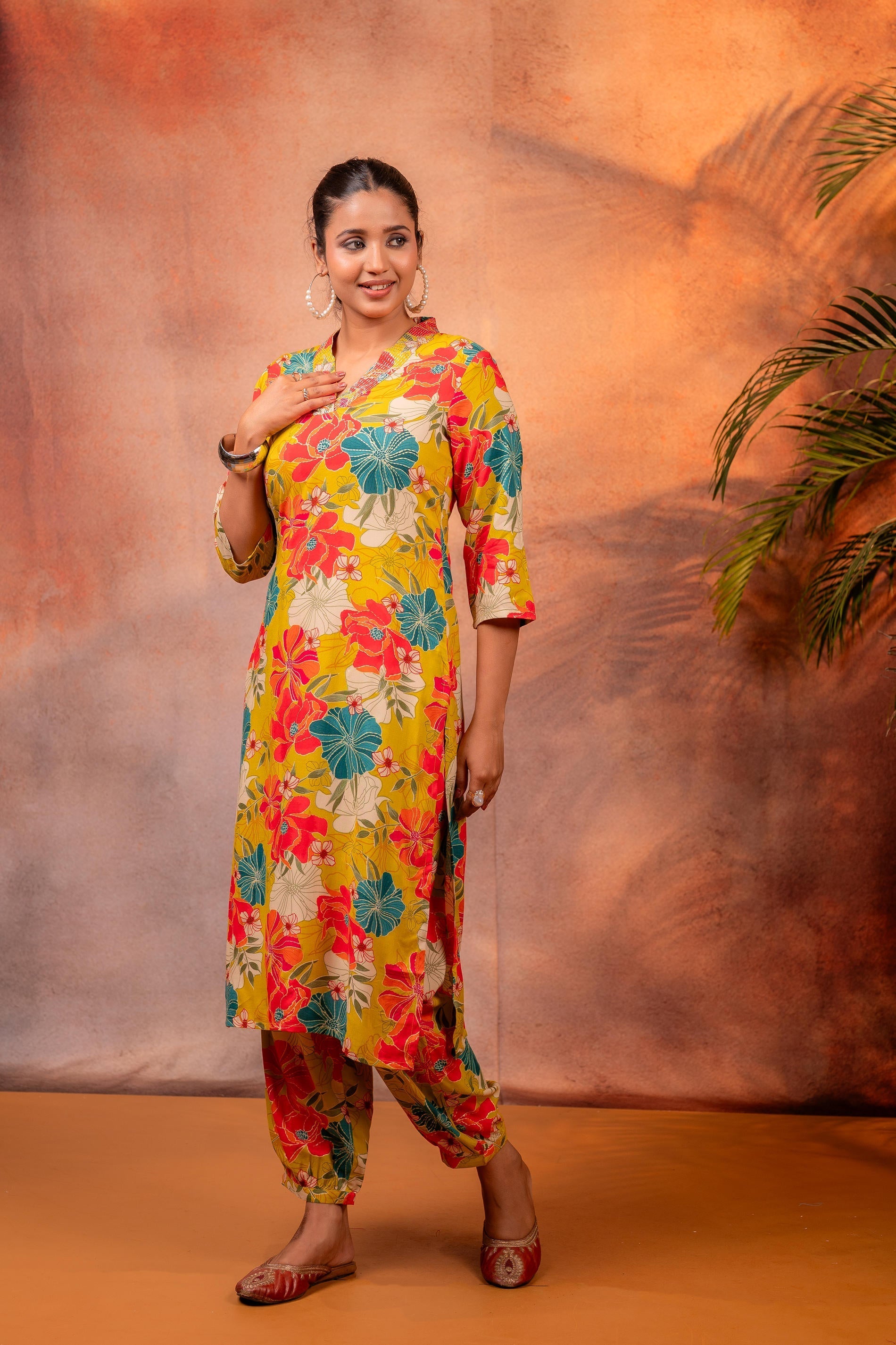 Juniper Sunflora Bloom Printed Kurta Set - Distacart