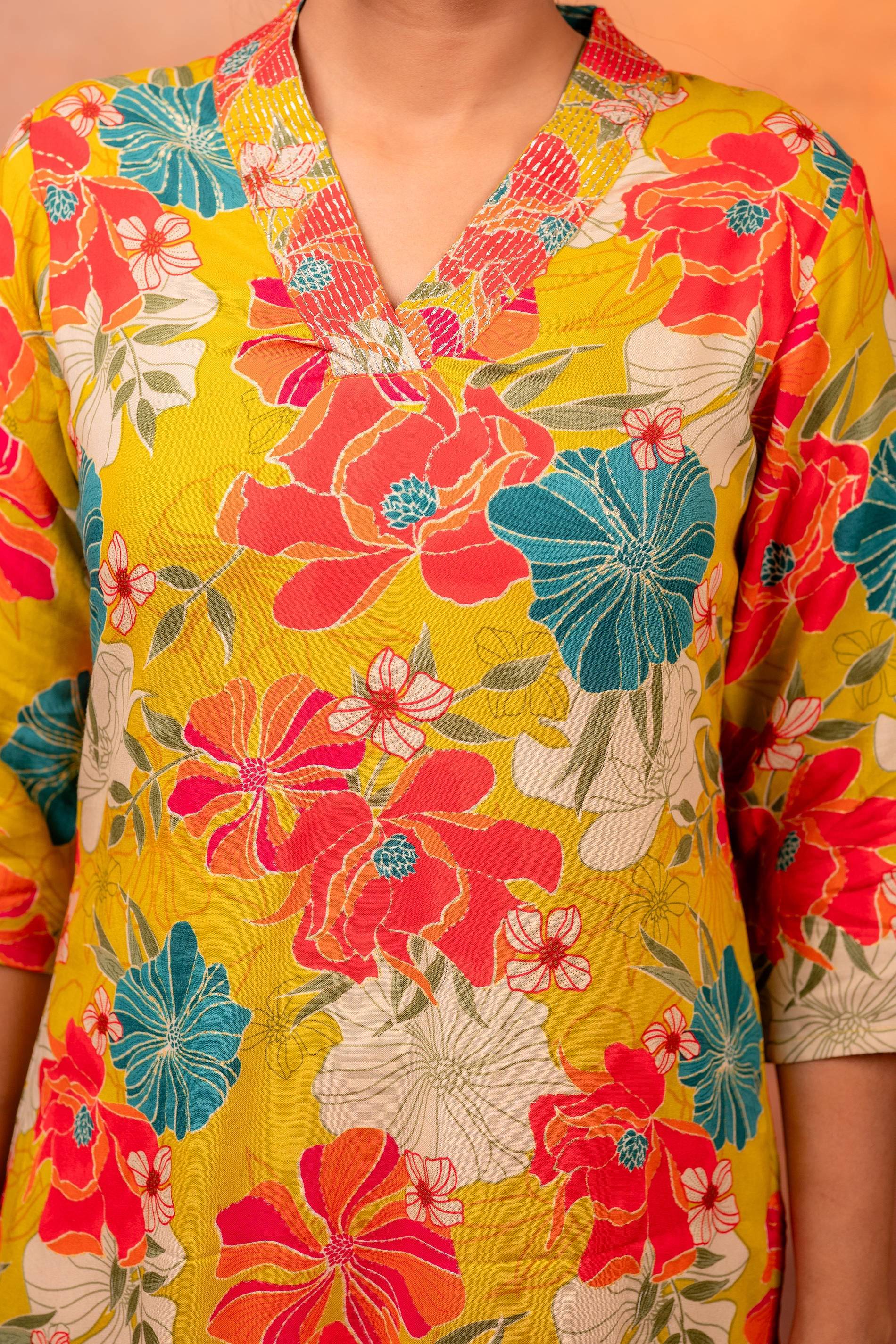 Juniper Sunflora Bloom Printed Kurta Set - Distacart