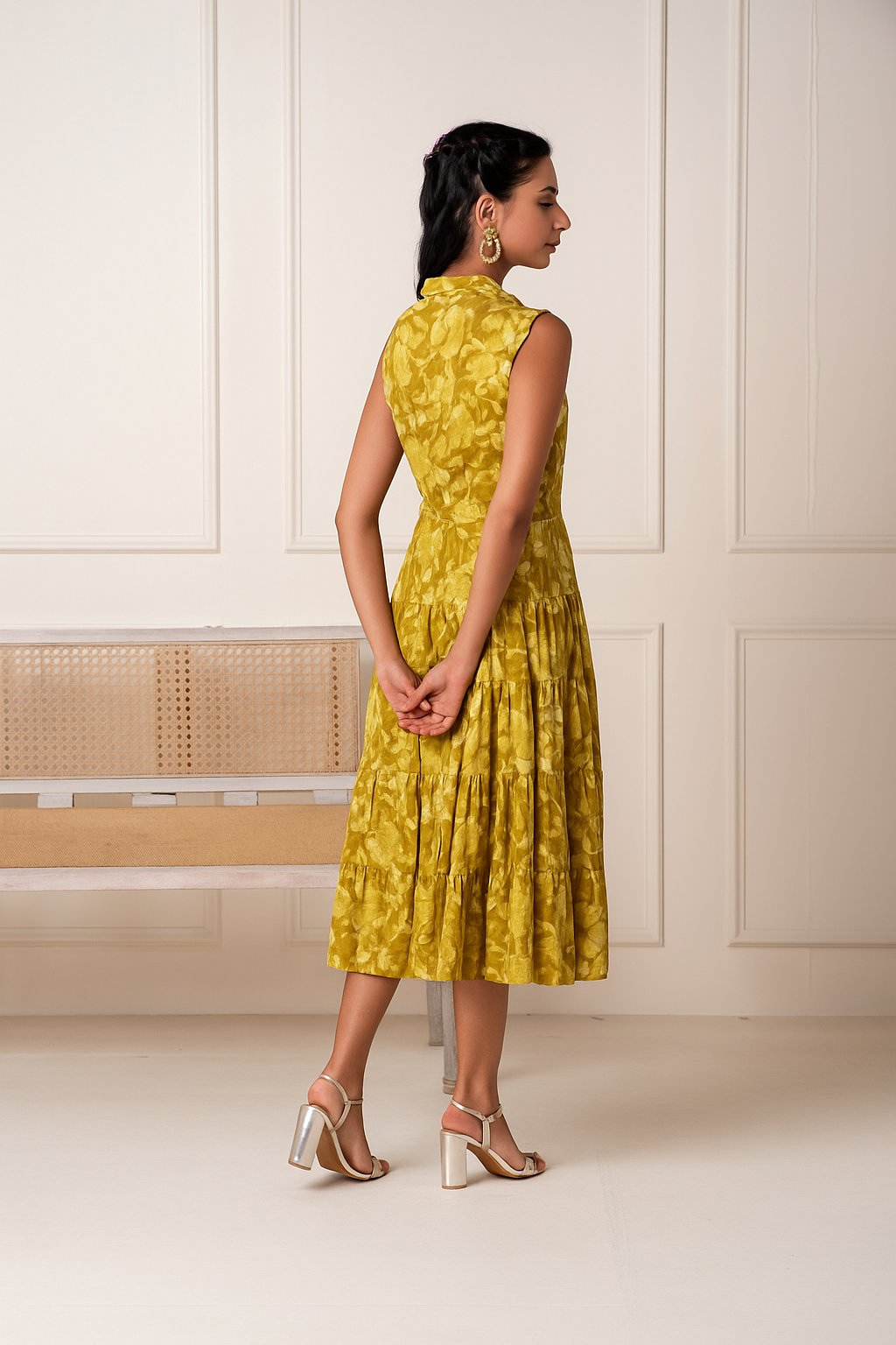 Juniper Coral Olivegreen Sleeveless Floral Tiered Dress - Distacart