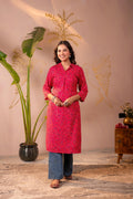 Juniper Fuchsia Floral Printed Straight Kurta - Distacart