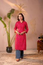 Juniper Fuchsia Floral Printed Straight Kurta - Distacart