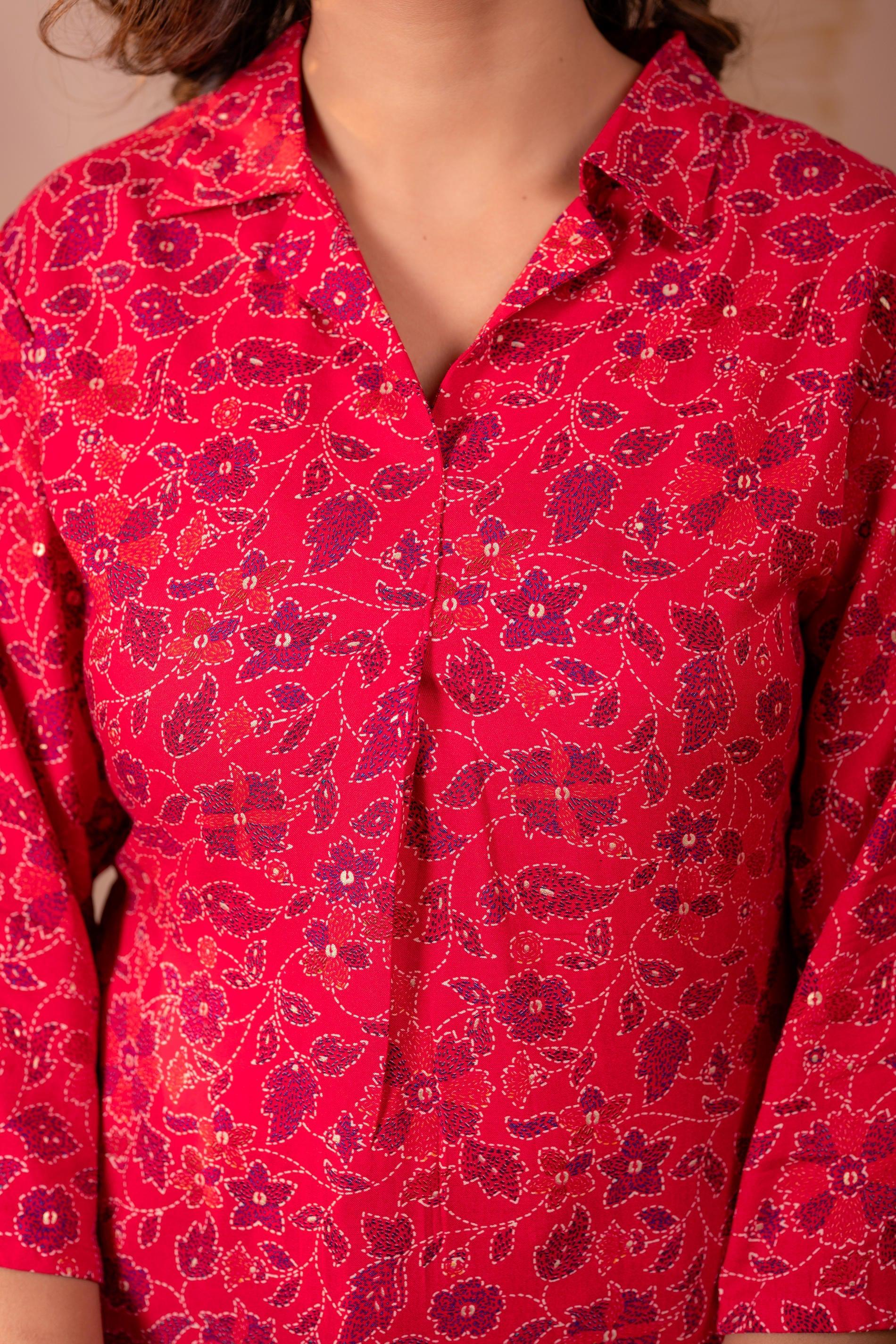 Juniper Fuchsia Floral Printed Straight Kurta - Distacart