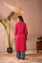 Juniper Fuchsia Floral Printed Straight Kurta - Distacart