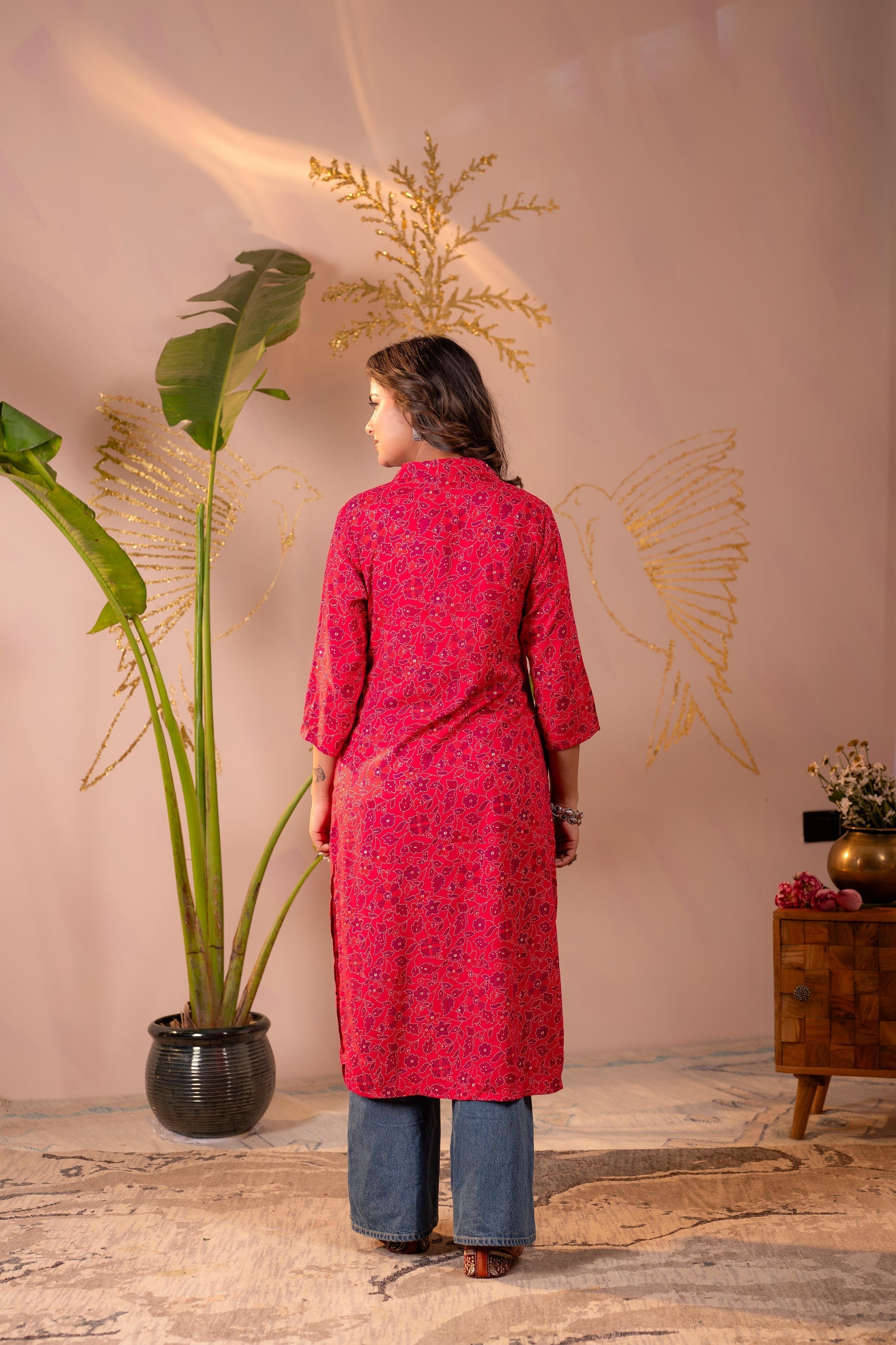Juniper Fuchsia Floral Printed Straight Kurta - Distacart