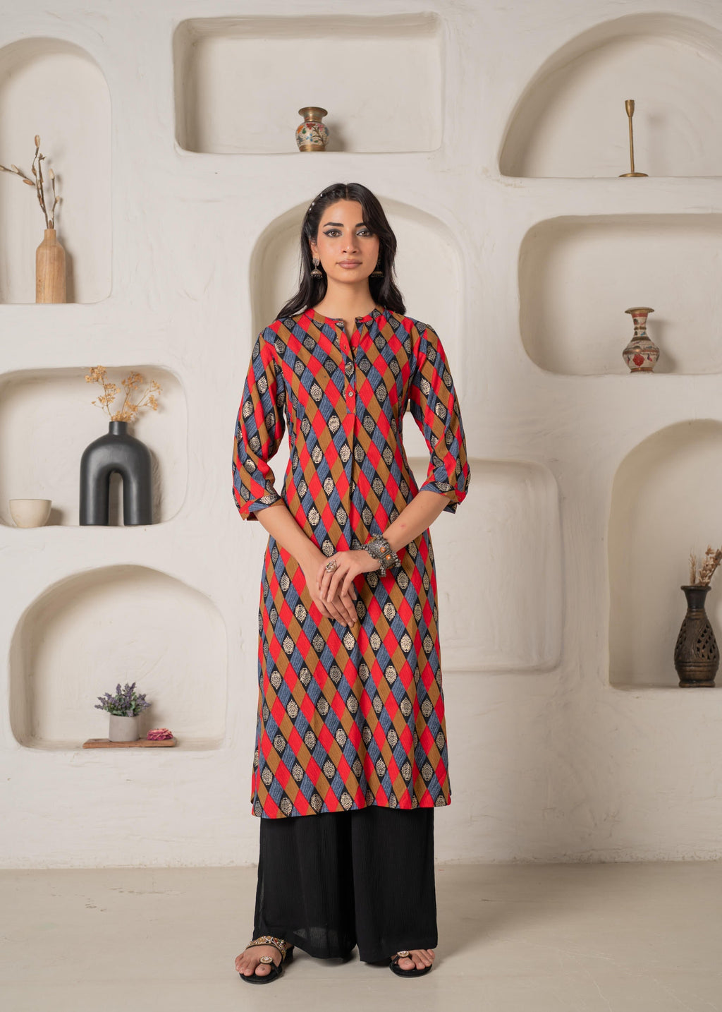 Juniper Geometric Printed Straight Kurta - Distacart