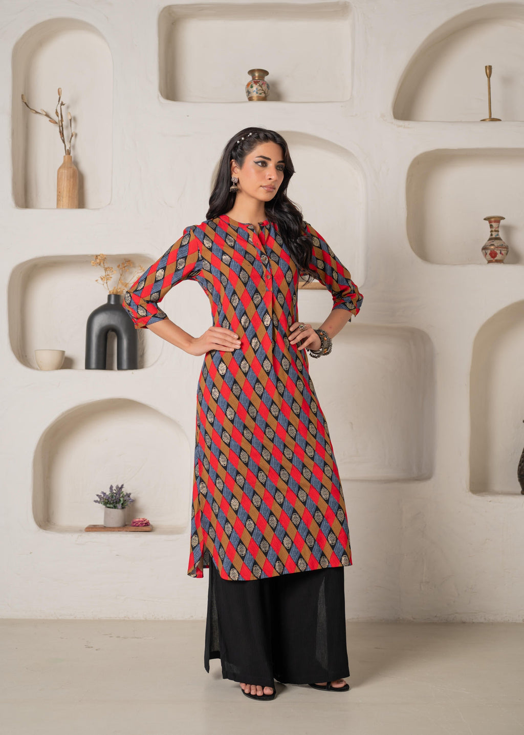 Juniper Geometric Printed Straight Kurta - Distacart