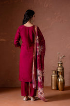 Juniper Cherry Embroidered Suit Set With Printed Floral Dupatta - Distacart
