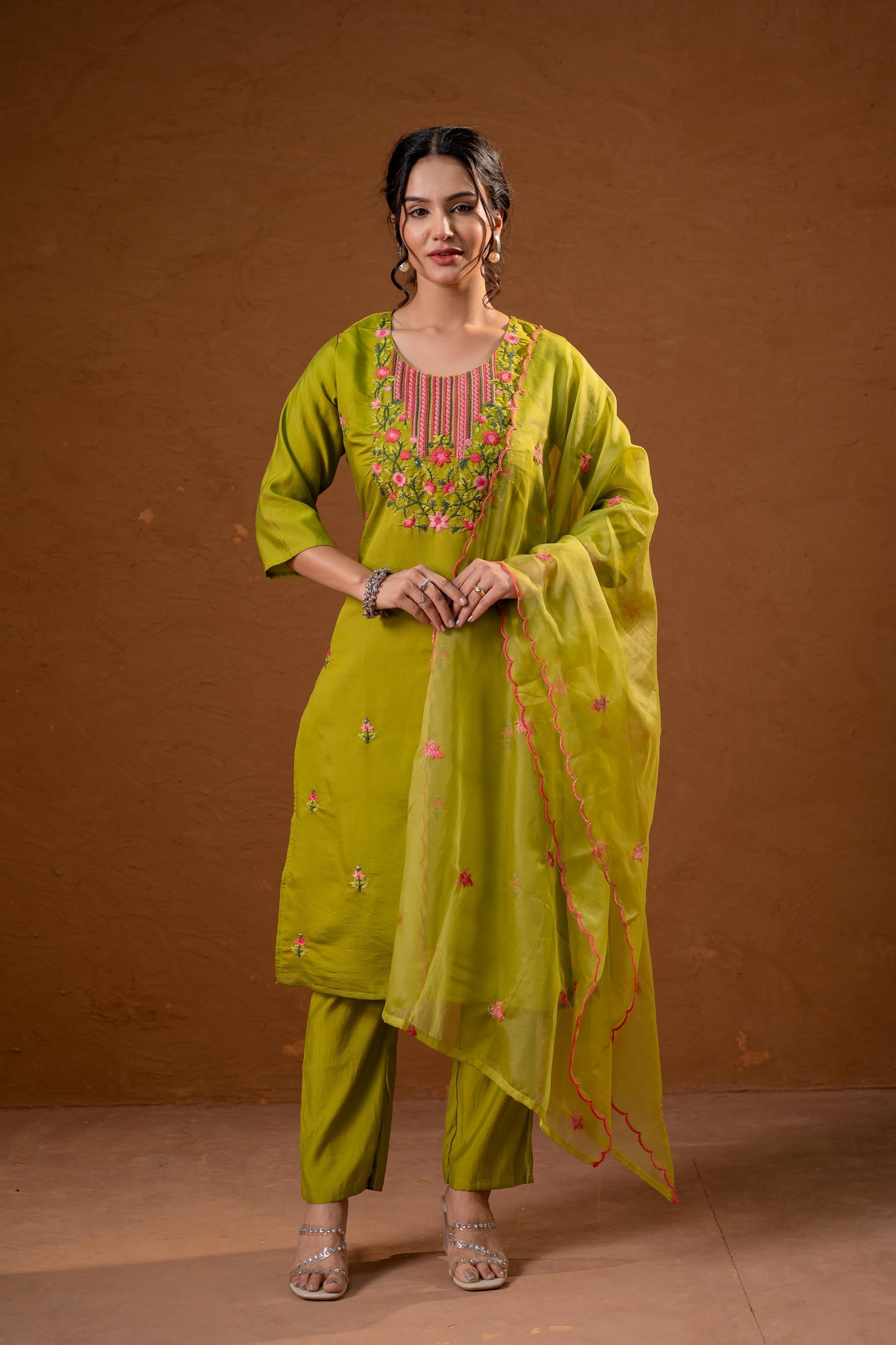 Juniper Green Embroidered Straight Kurta Set With Dupatta - Distacart