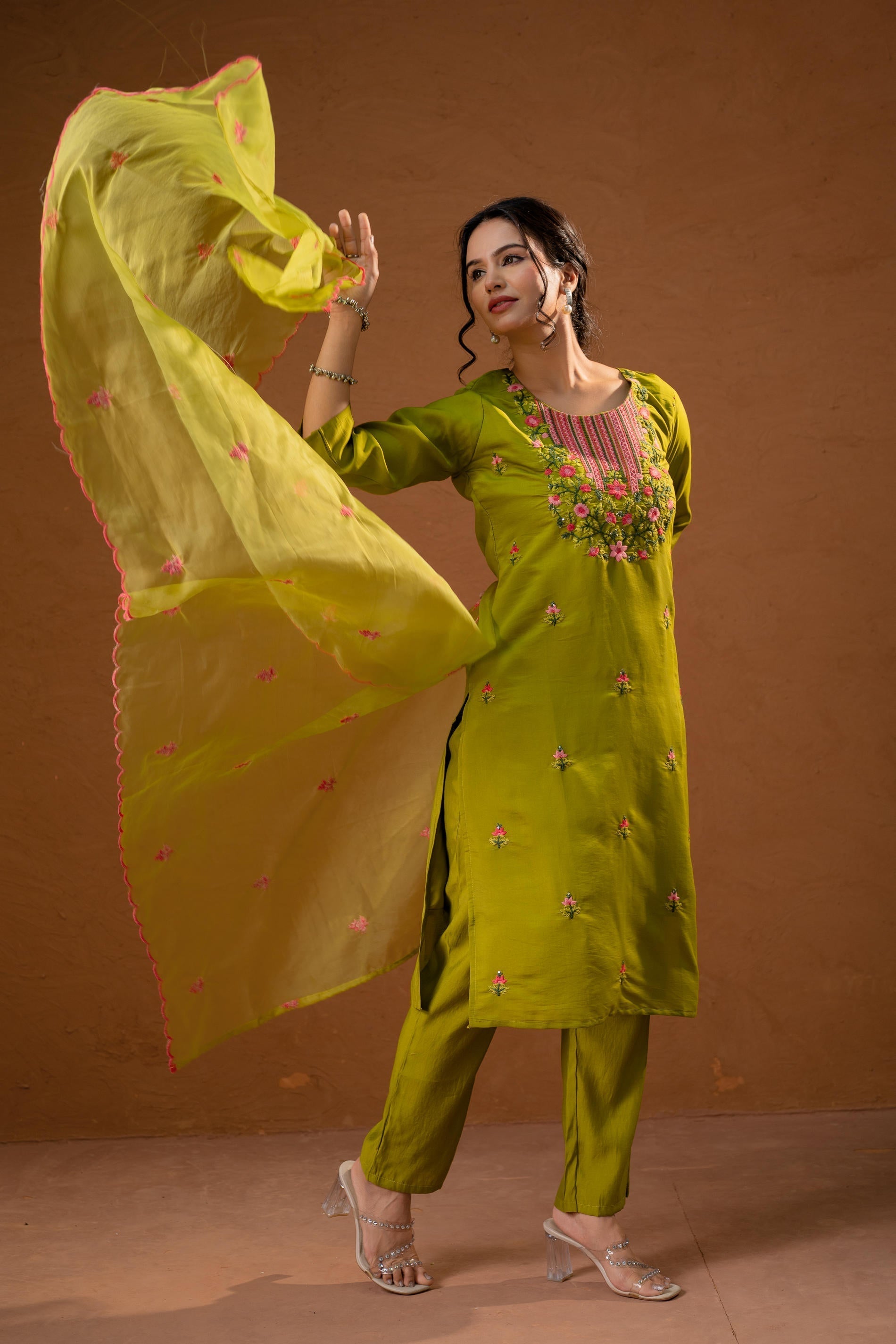 Juniper Green Embroidered Straight Kurta Set With Dupatta - Distacart