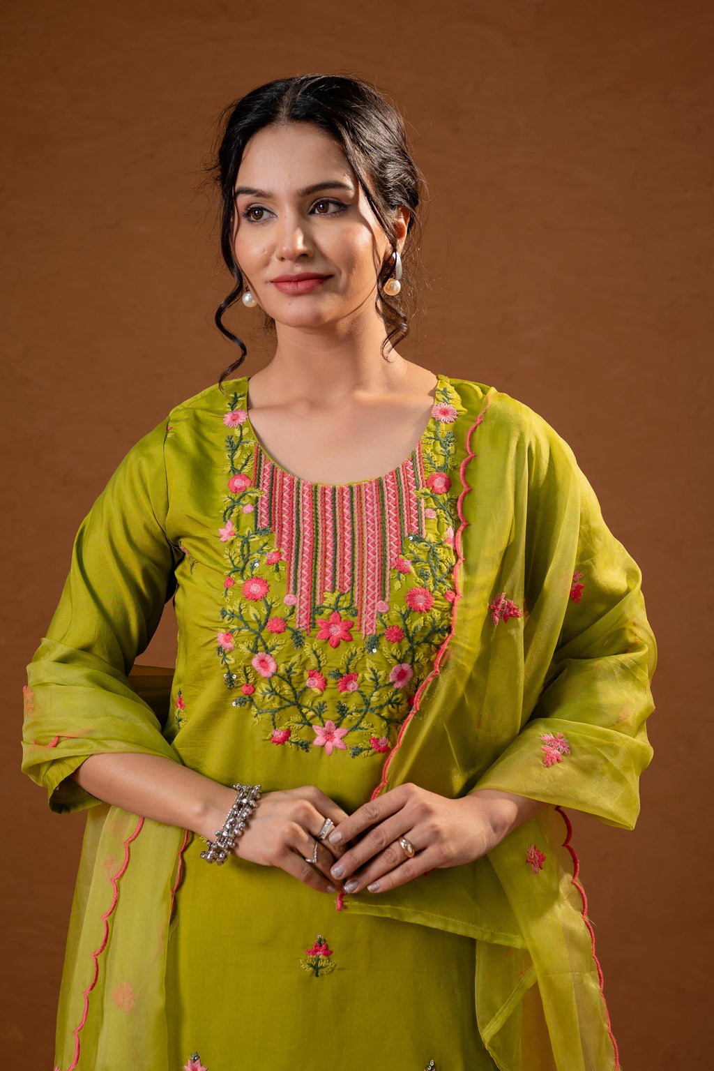 Juniper Green Embroidered Straight Kurta Set With Dupatta - Distacart