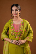Juniper Green Embroidered Straight Kurta Set With Dupatta - Distacart