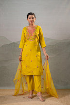 Juniper Mustard Embroidered Straight Kurta Set With Dupatta - Distacart