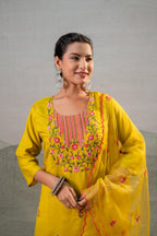 Juniper Mustard Embroidered Straight Kurta Set With Dupatta - Distacart