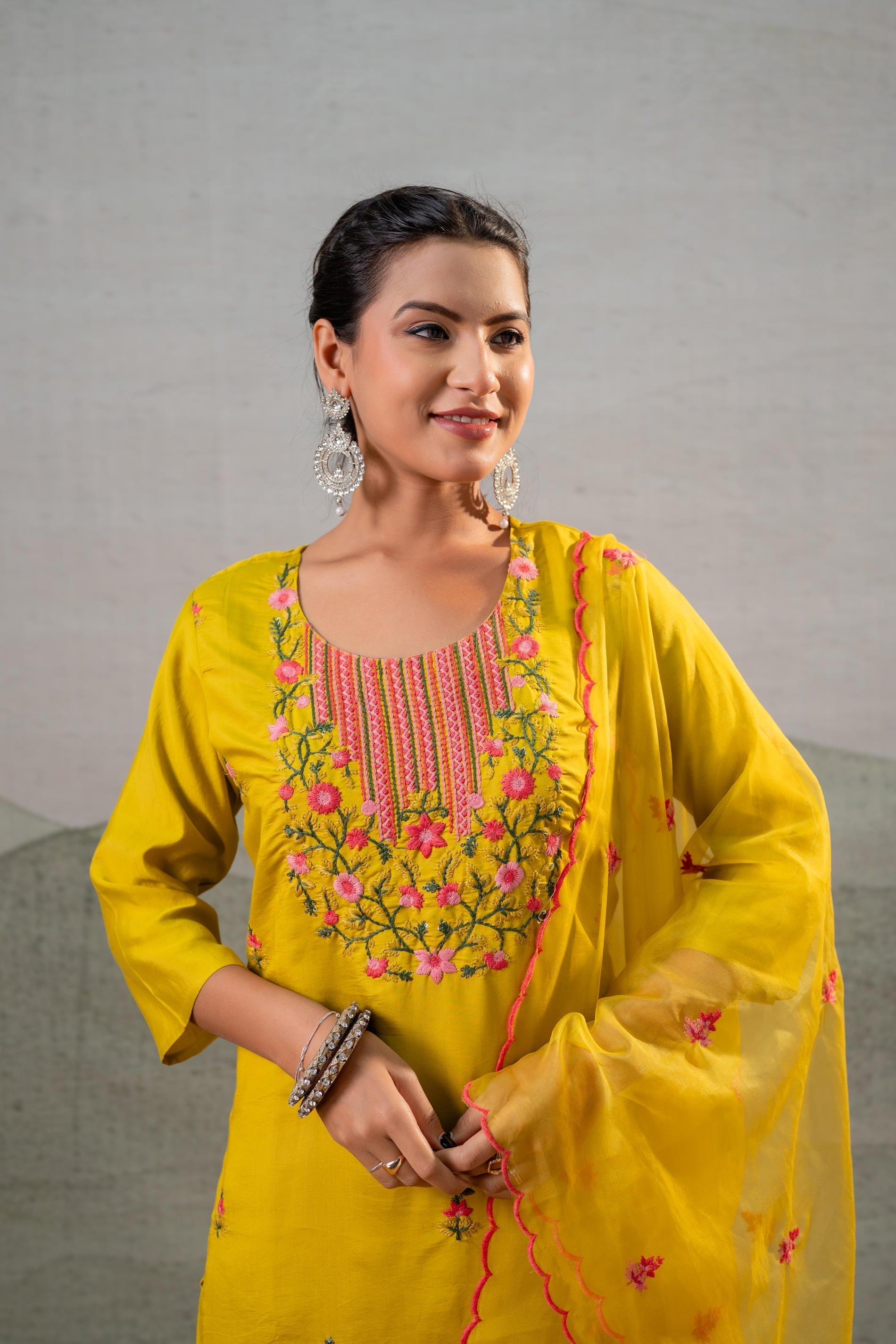 Juniper Mustard Embroidered Straight Kurta Set With Dupatta - Distacart