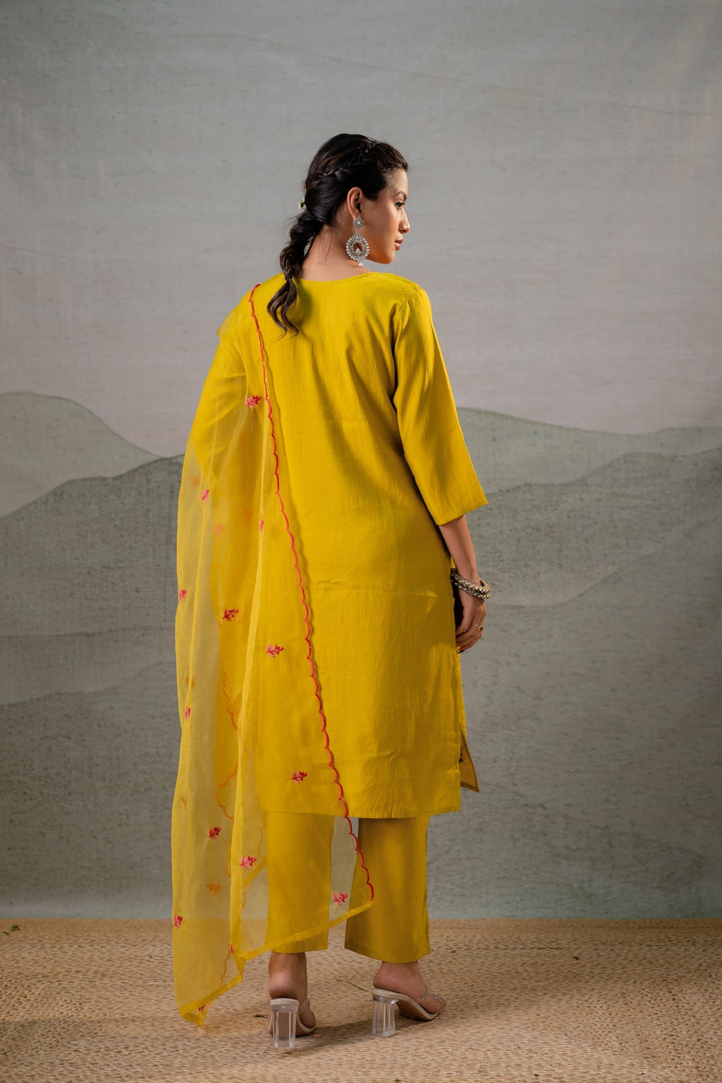 Juniper Mustard Embroidered Straight Kurta Set With Dupatta - Distacart
