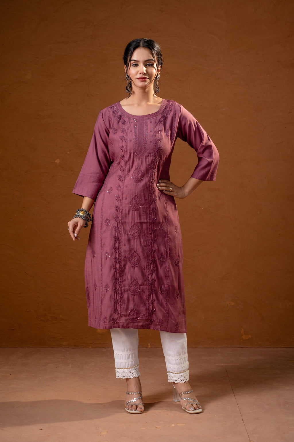 Juniper Dusty Pink Embroidered Kurta - Distacart