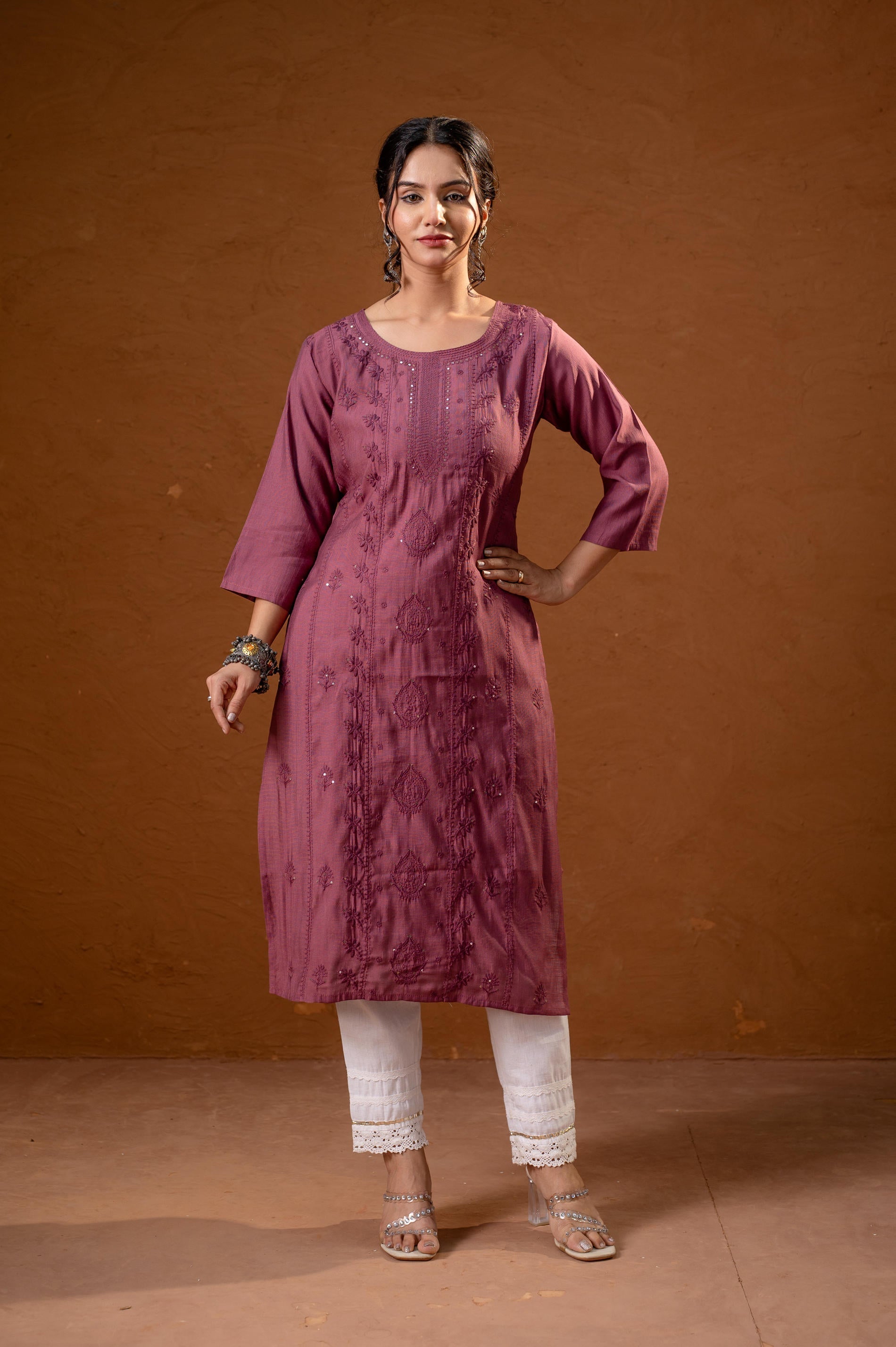 Juniper Dusty Pink Embroidered Kurta - Distacart