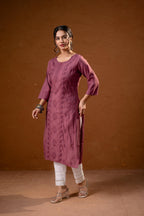 Juniper Dusty Pink Embroidered Kurta - Distacart