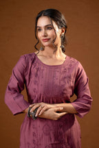 Juniper Dusty Pink Embroidered Kurta - Distacart