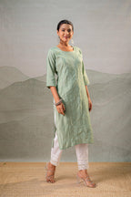 Juniper Pista Green Embroidered Kurta - Distacart