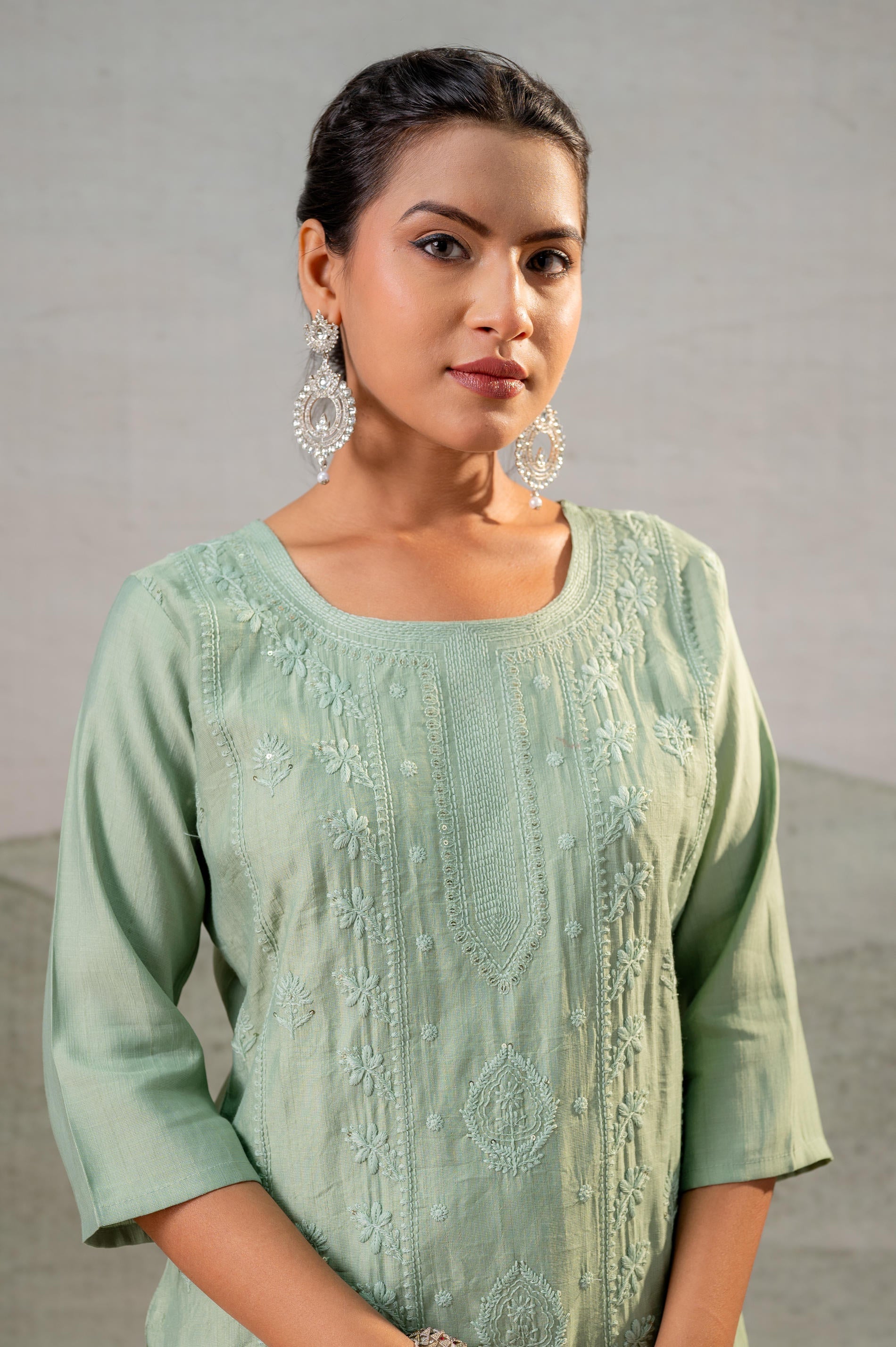 Juniper Pista Green Embroidered Kurta - Distacart