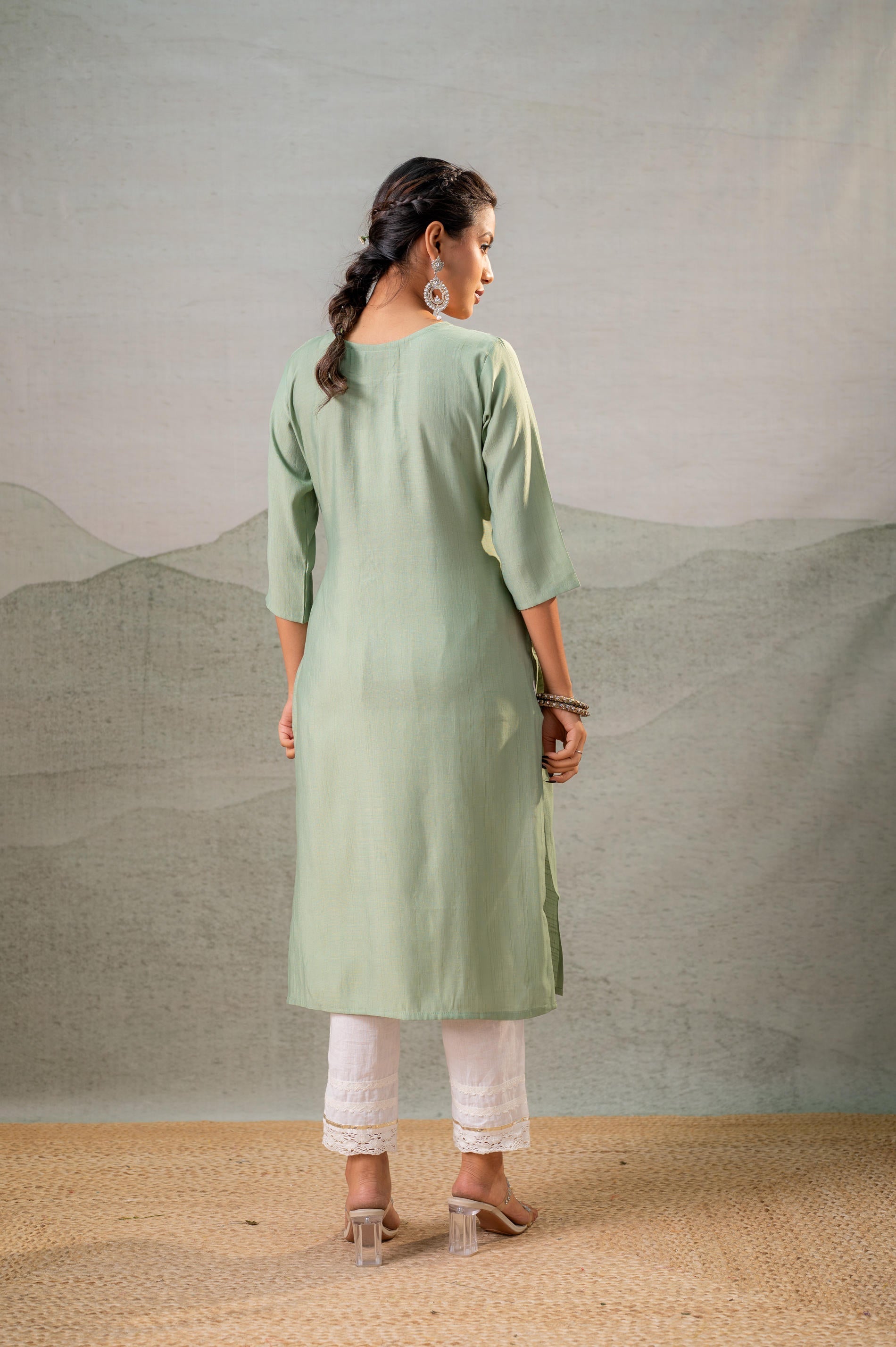 Juniper Pista Green Embroidered Kurta - Distacart