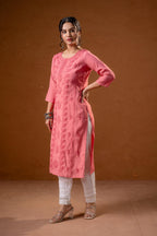 Juniper Rose Gold Embroidered Kurta - Distacart