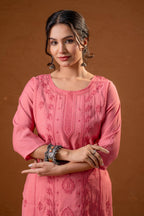 Juniper Rose Gold Embroidered Kurta - Distacart