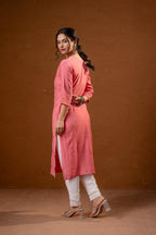 Juniper Rose Gold Embroidered Kurta - Distacart