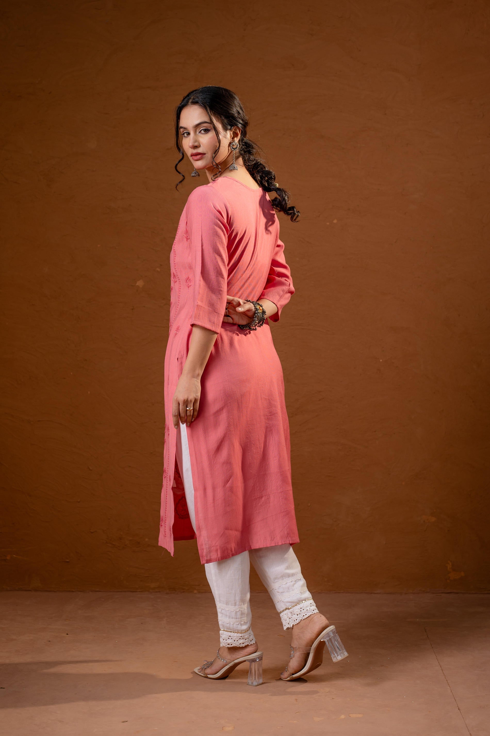 Juniper Rose Gold Embroidered Kurta - Distacart