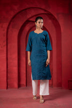 Juniper Teal Embroidered Kurta - Distacart
