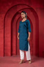 Juniper Teal Embroidered Kurta - Distacart