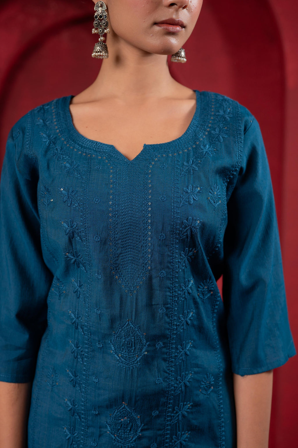 Juniper Teal Embroidered Kurta - Distacart