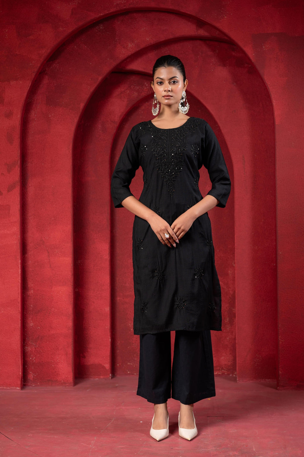 Juniper Black Tonal Sequin Embellished Straight Kurta Set - Distacart