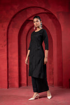 Juniper Black Tonal Sequin Embellished Straight Kurta Set - Distacart
