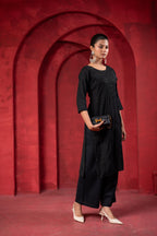 Juniper Black Tonal Sequin Embellished Straight Kurta Set - Distacart