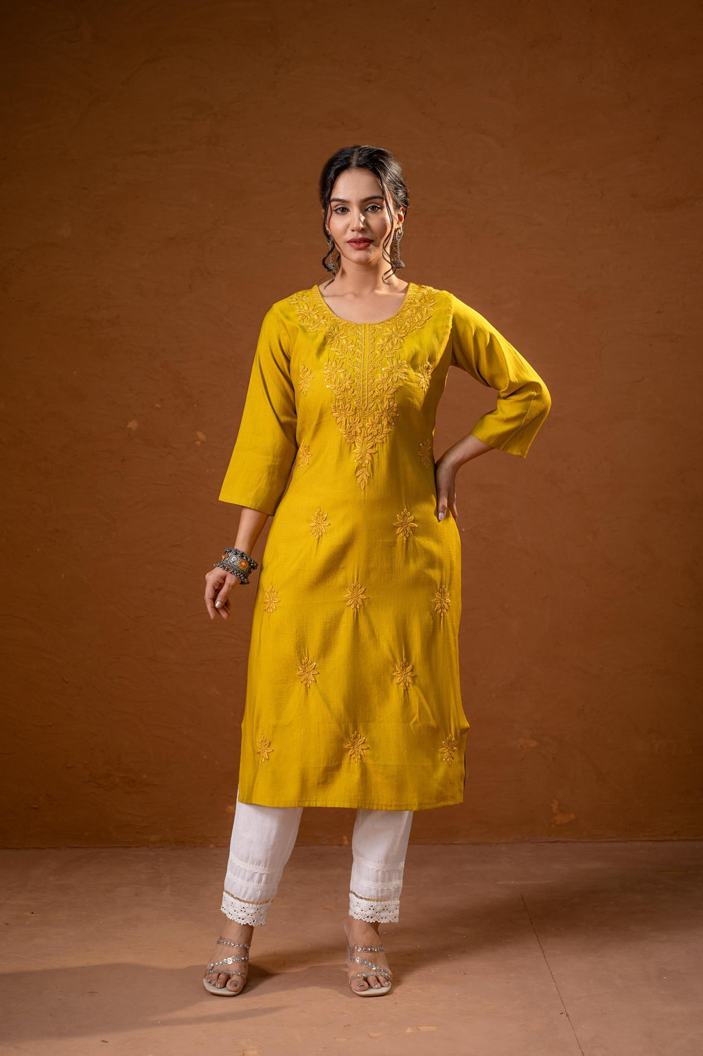 Juniper Mustard Tonal Sequin Embellished Straight Kurta Set - Distacart