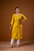 Juniper Mustard Tonal Sequin Embellished Straight Kurta Set - Distacart