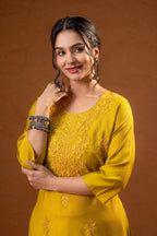 Juniper Mustard Tonal Sequin Embellished Straight Kurta Set - Distacart